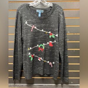 Karen Scott Black Holiday Lights Christmas Sweater XXL
